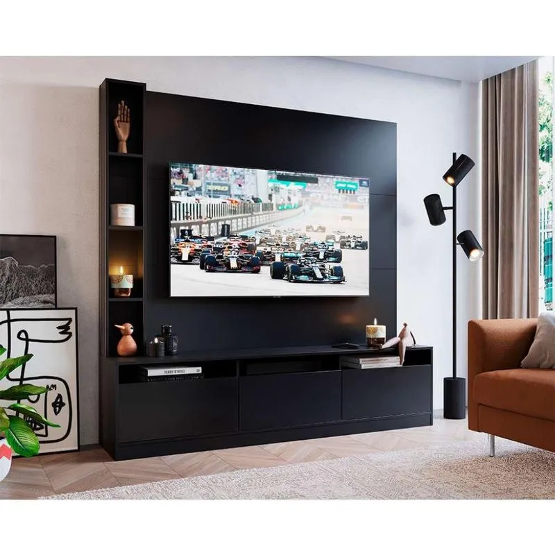 Estante para Home Theater e TV até 65 Polegadas Merlin com Nichos 3 PT Preta