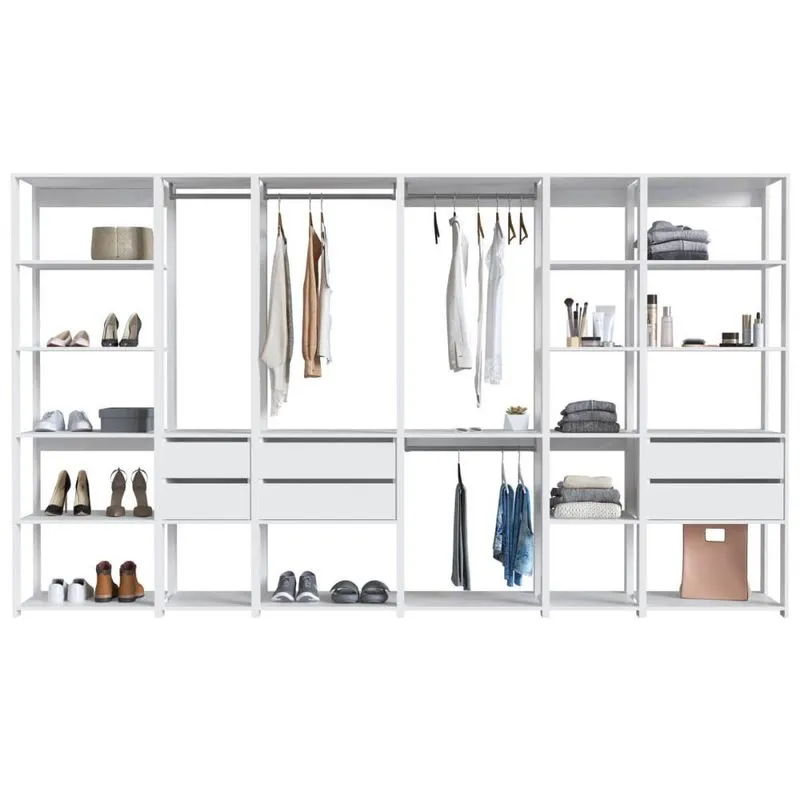 Guarda Roupa Closet 6 Peças com Cabideiros e Gavetas Branco com Nichos Easy Prodecor