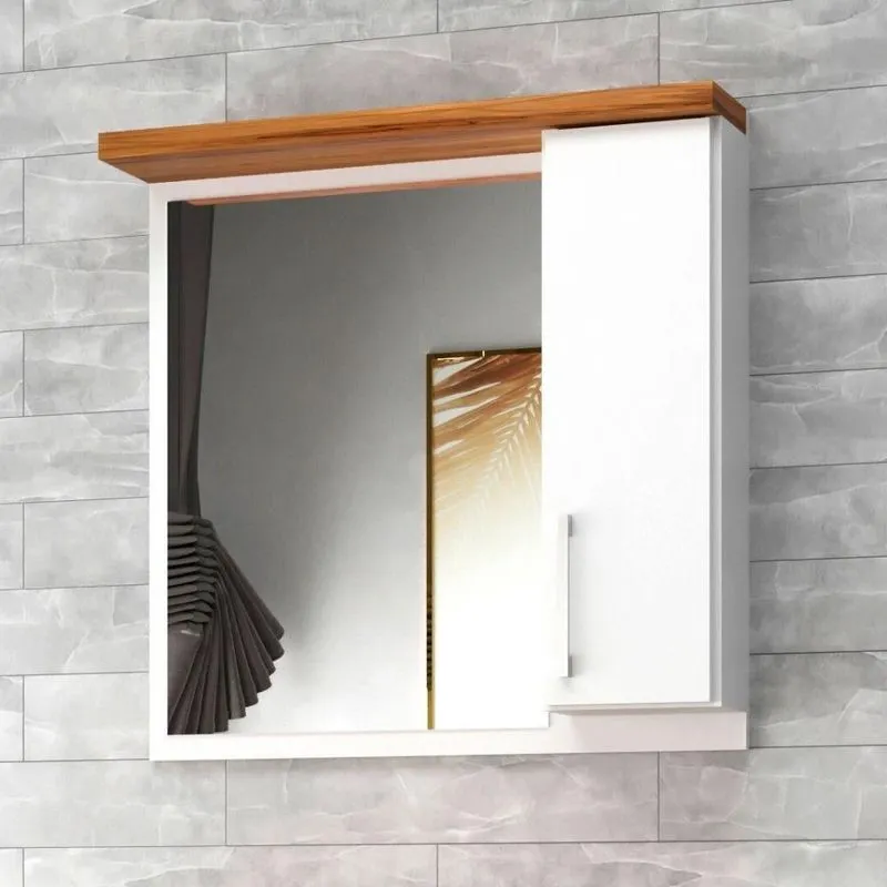 Armário De Banheiro 60cm Mdf Nogal Com Branco Paris - On Móveis