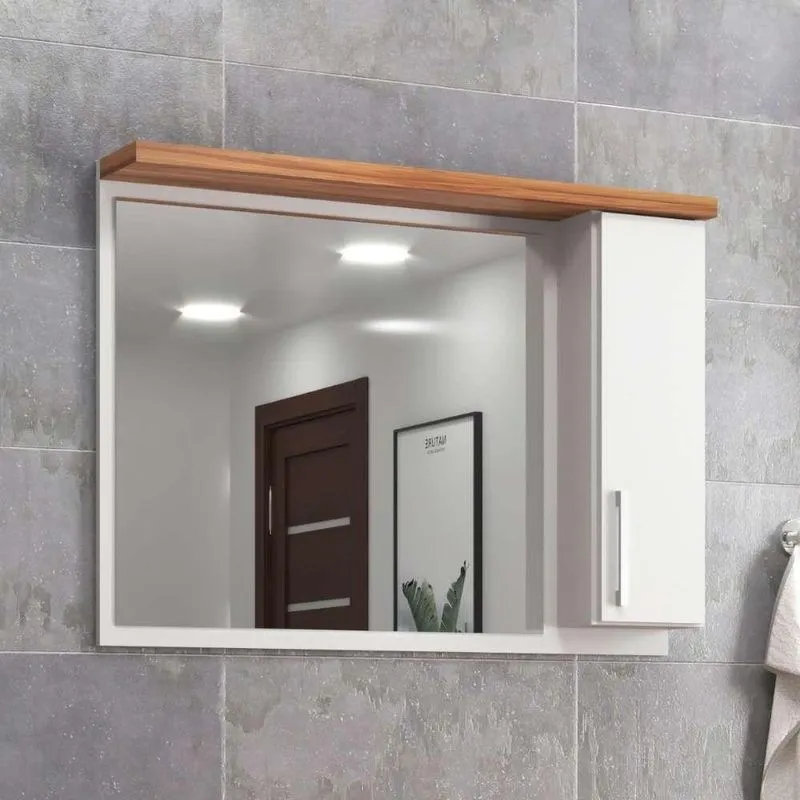 Armário De Banheiro 80cm Mdf Nogal Com Branco Paris - On Móveis