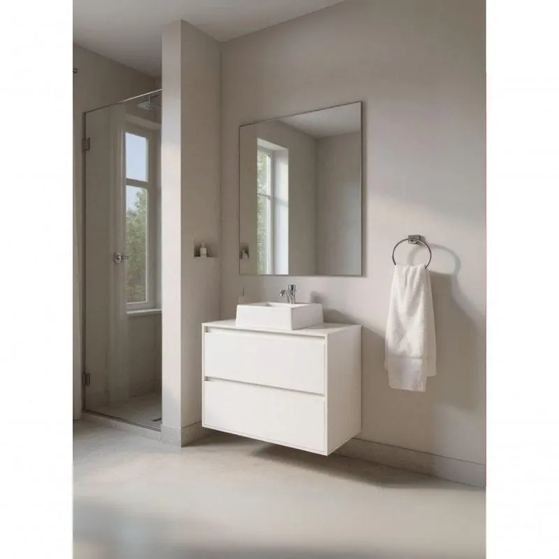 Gabinete Para Banheiro Dubai 1 Porta 1 Gaveta MDF 80cm Branco Com Cuba E Espelho ON Móveis