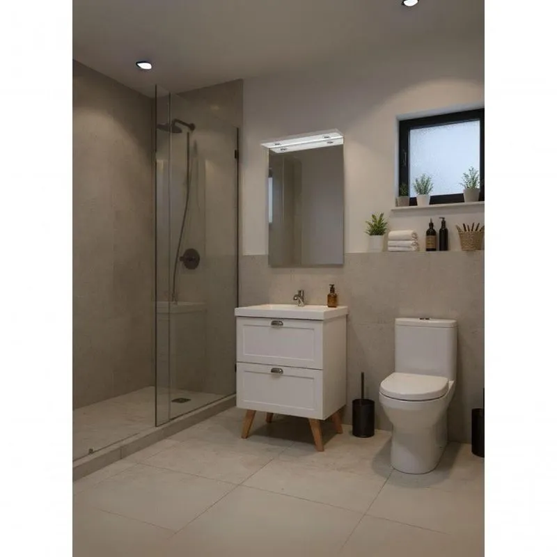 Gabinete Para Banheiro Milano 3 Gavetas MDF 60cm Branco Com Cuba E Espelho LED ON Móveis