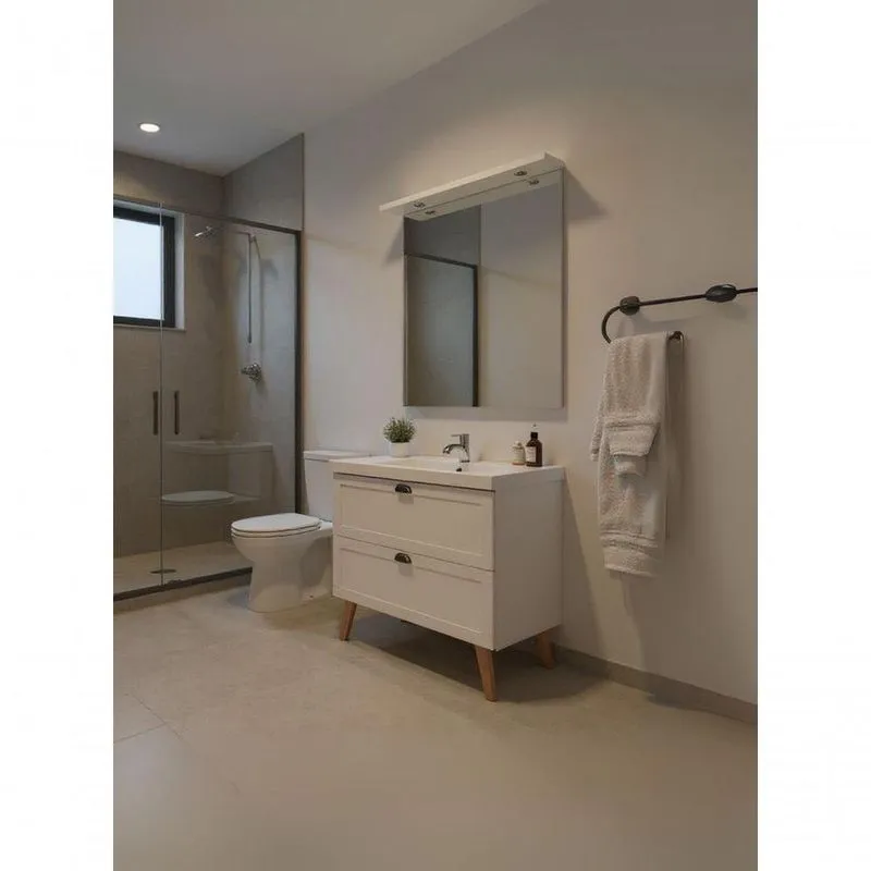 Gabinete Para Banheiro Milano 3 Gavetas MDF 80cm Branco Com Cuba E Espelho Com LED ON Móveis