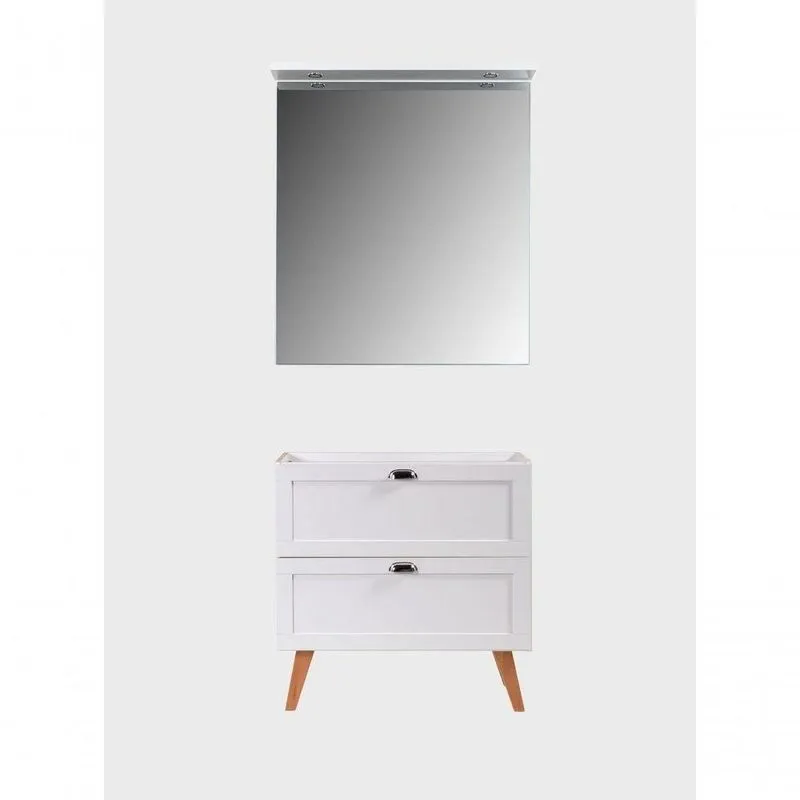Gabinete Para Banheiro Com Espelho Milano 3 Gavetas MDF 80cm Branco Com Espelheira LED ON Móveis