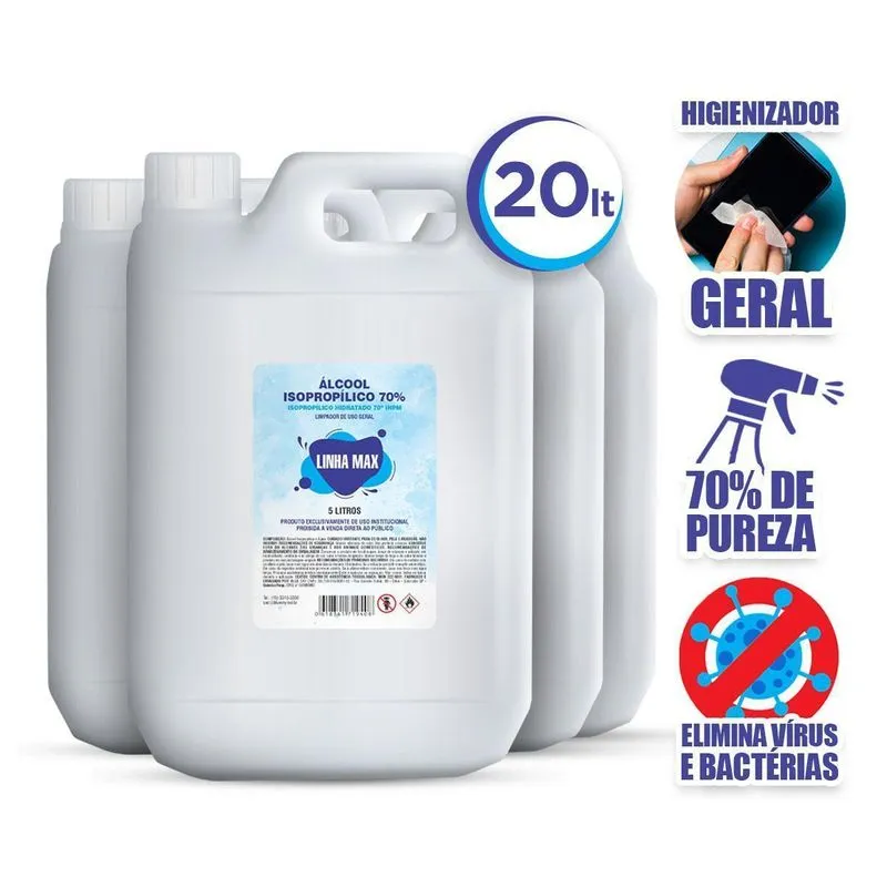 Kit 4und 5l Álcool Isopropílico 70% Descontaminação Ambiente