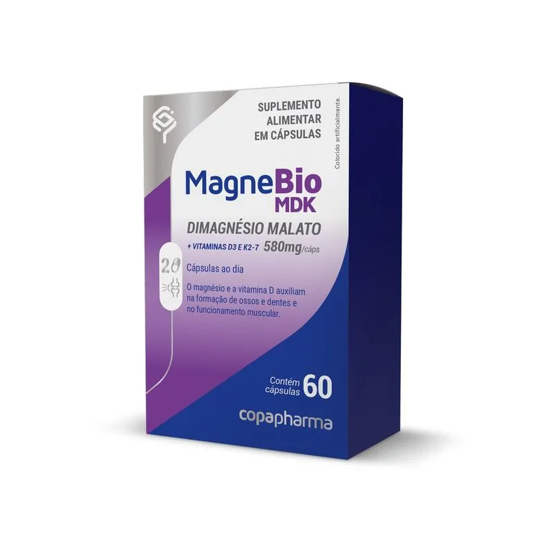 Magnebio mdk Di-Malato de Magnésio 580mg Ossos Dentes 60Caps
