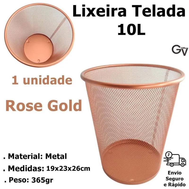 Lixeira Redonda Metal Aramado 10L Rose Gold