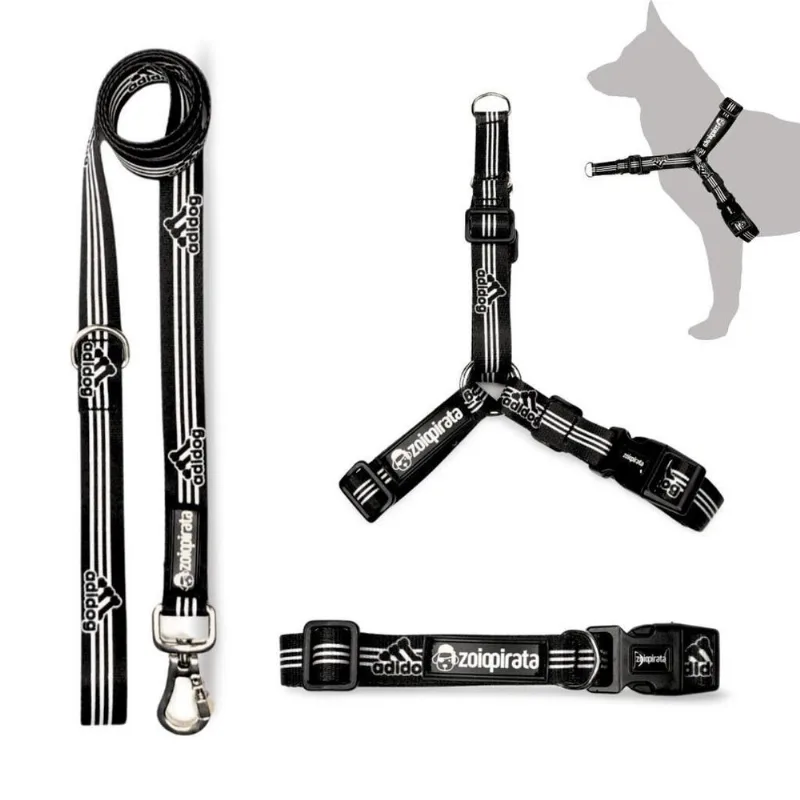 Kit Peitoral Antipuxão Para Cachorros + Coleira Guia Adidog