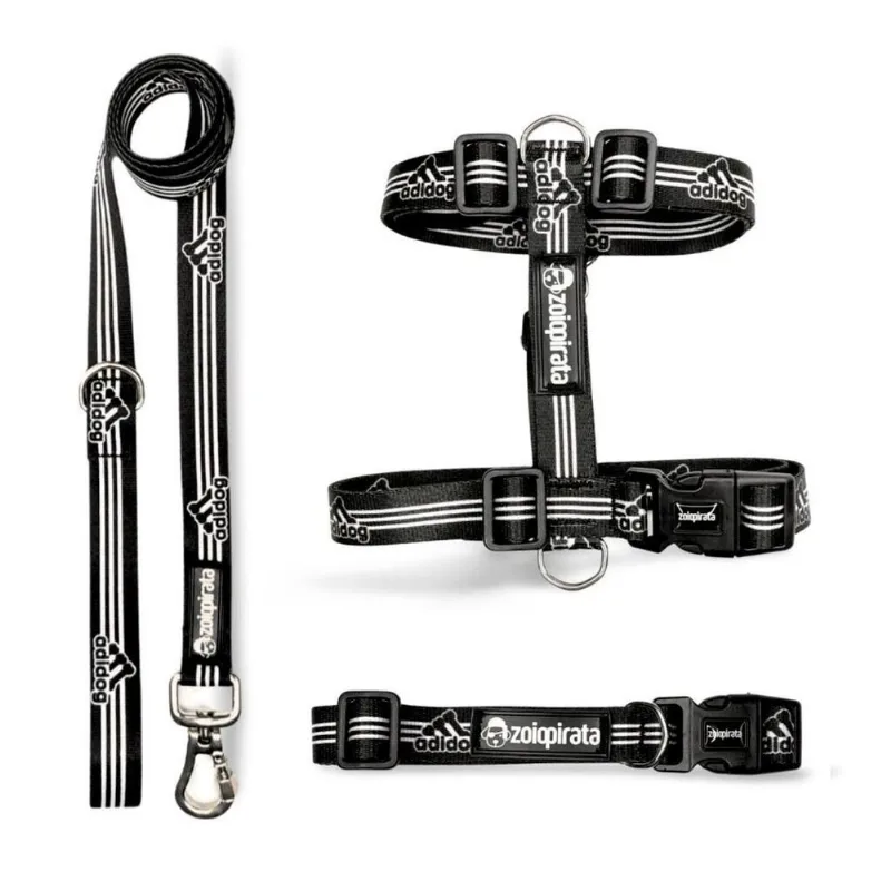 Kit Peitoral H Antipuxão Cachorros + Coleira + Guia Adidog