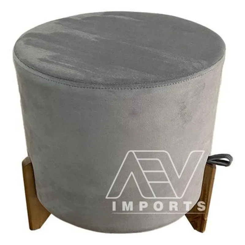 Banqueta Puff Linho/veludo - 47x37x37cm - 120kg - Pés Madeira