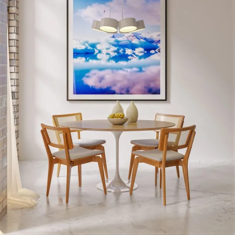 Mesa de Jantar Saarinen Tulipa Oval 4 a 6 Lugares 160x90cm Branco/Madeira Feijó