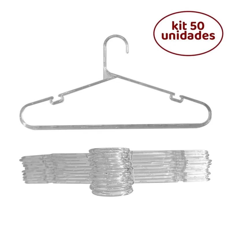 Cabide De Acrilico Transparente Adulto - Kit 50 Unidades
