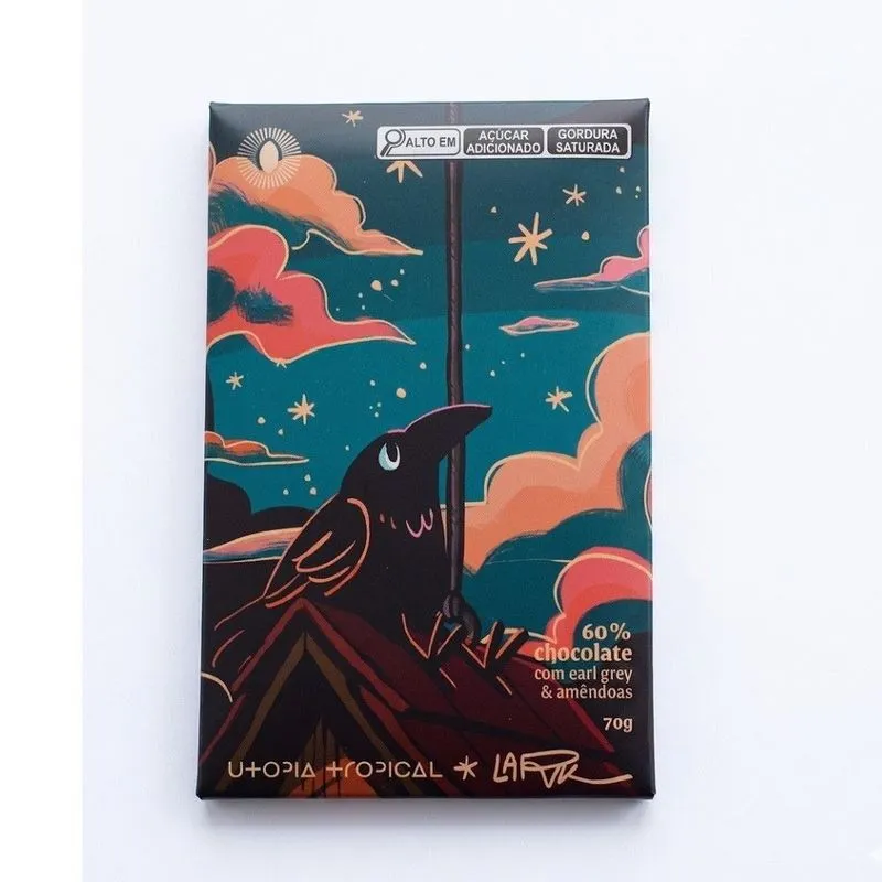 Barra De Chocolate Utopia Tropical Lark / Chá Earl Grey E Amêndoas 60% 70 G