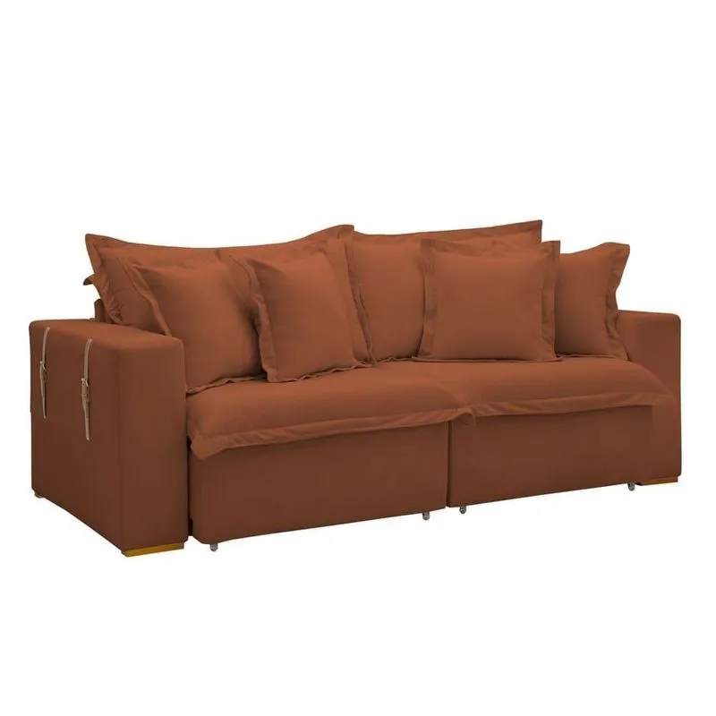 Sofá Cama Retrátil E Reclinável Arizona Veludo Terracota 2,40m