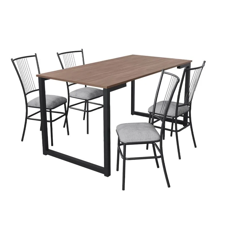 Conjunto De Jantar Industrial Com 4 Cadeiras Em Aço Assento Cinza Paris