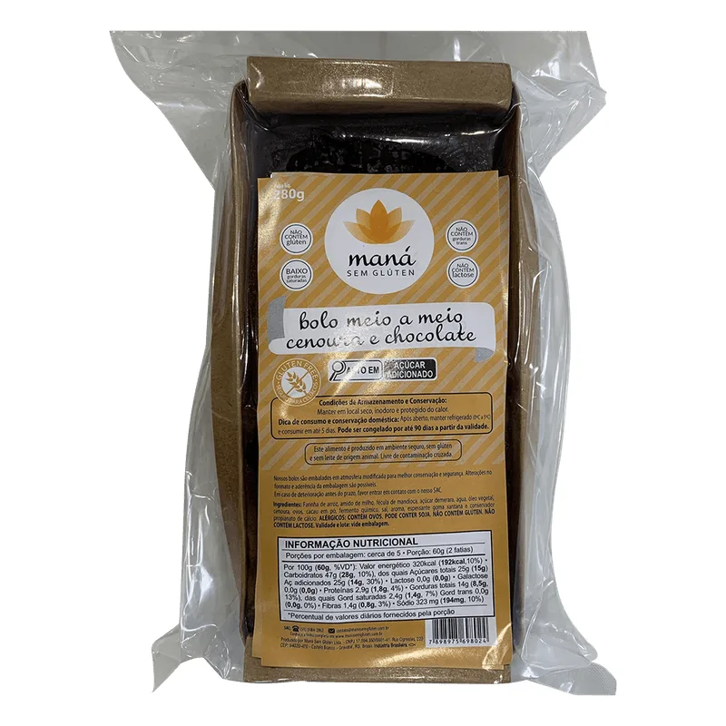 Bolo Maná Meio a Meio Cenoura e Chocolate sem Glúten 280g