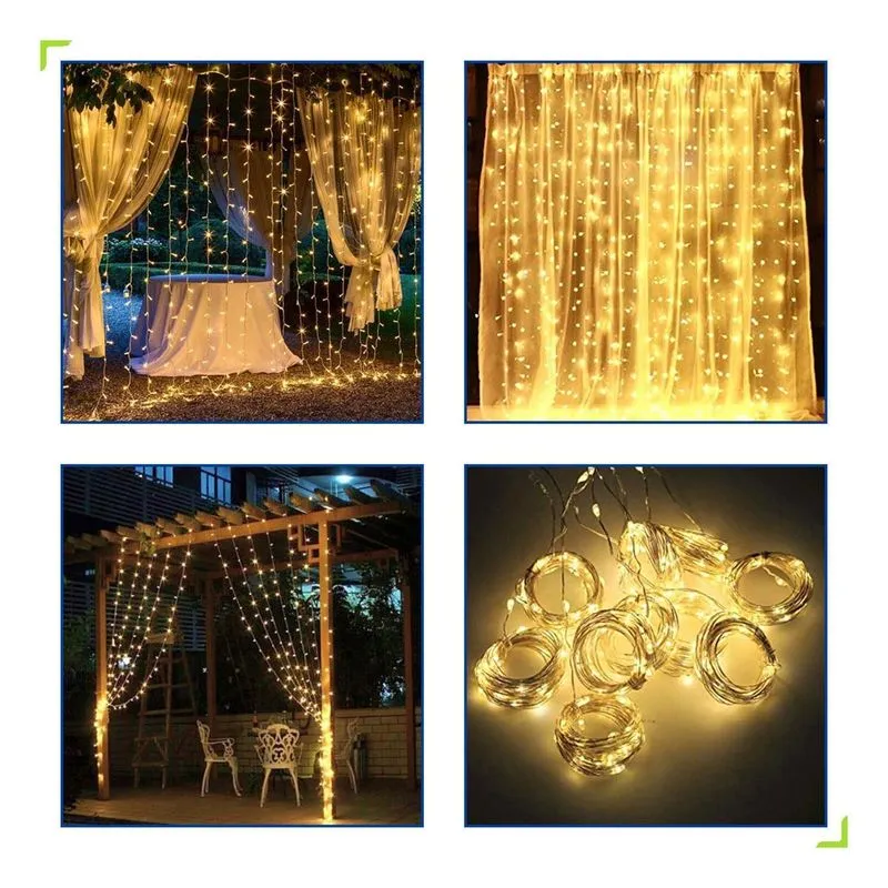 Cortina Led Branco Quente 300 Luzes Decoração Natal 3mx2m