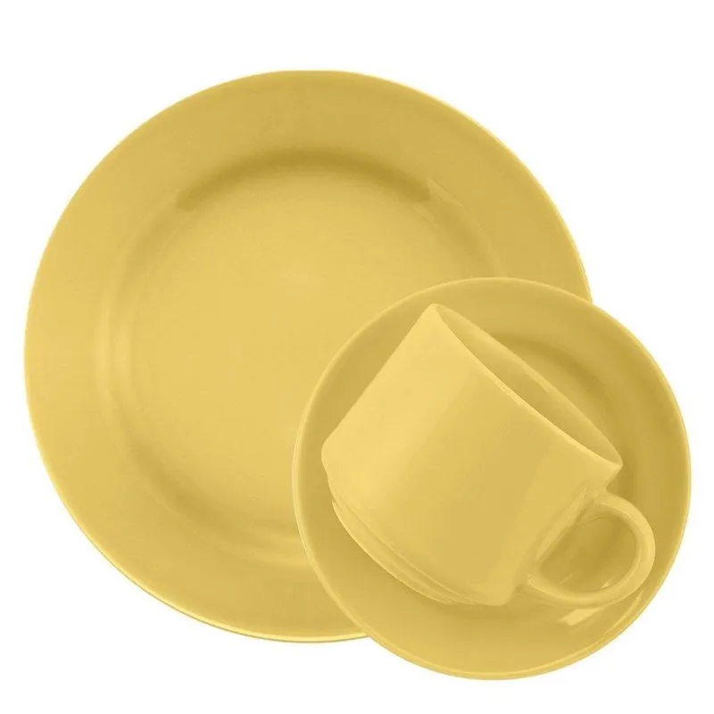 Kit Jogo Café Lanche Oxford Amarelo Biona 24 Peças