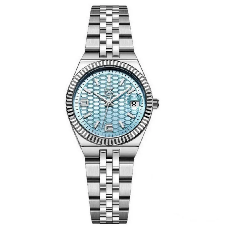 Relógio Feminino De Quartzo Design Sofisticado Moda Casual Azul Analógico Aço Inox Azul Shengke