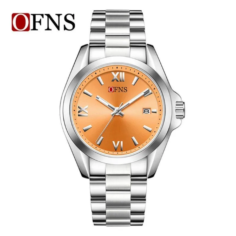 Relógio de Pulso Feminino Cronógrafo Empresarial Romano Pulseira de Metal Laranja Ofns