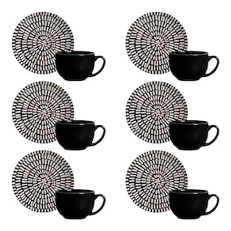 Conjunto de Xícaras de Chá Porto Brasil Coup Chevron em Cerâmica Feldspática 198 ml – 6 Peças