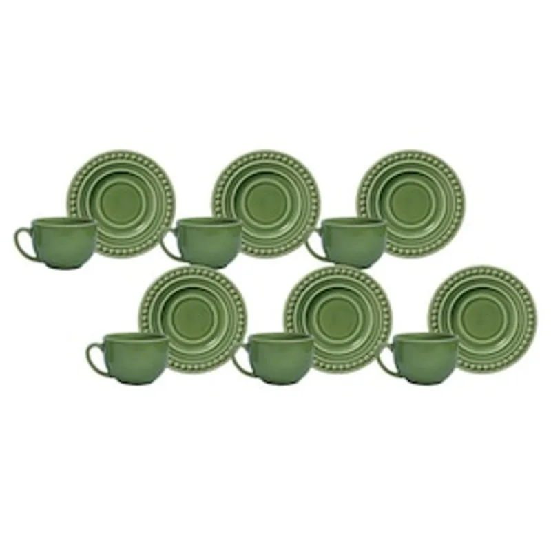 Conjunto de Xícaras para Chá Porto Brasil Atenas com Pires em Faiança Feldspática 161ml - 6 Peças