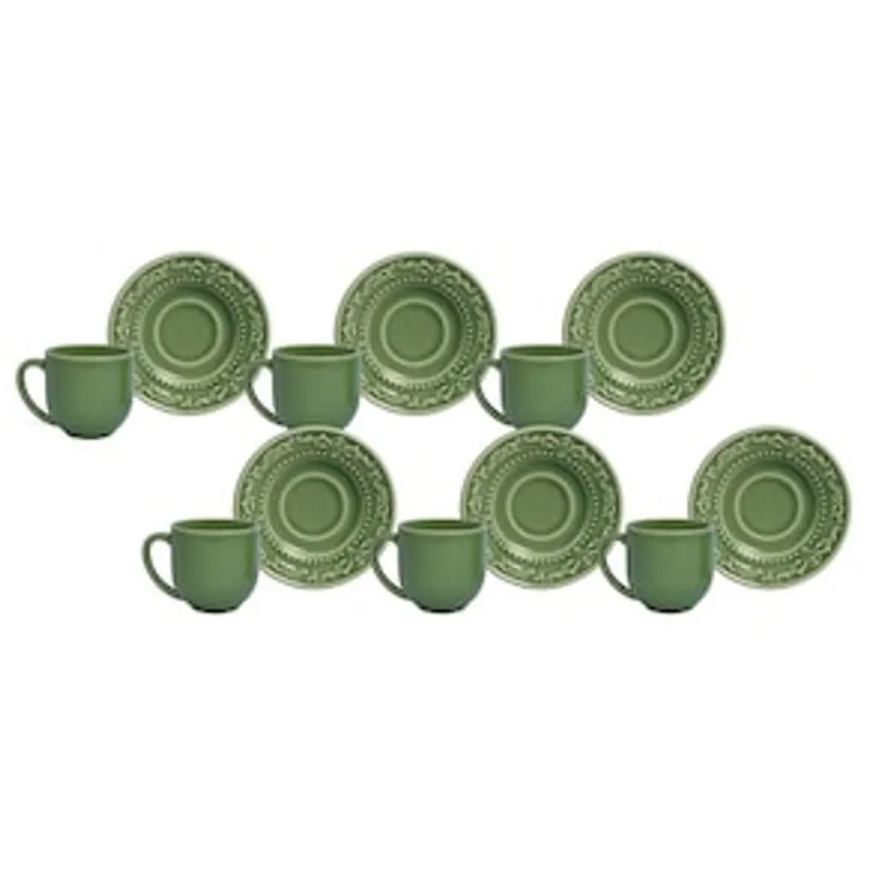 Conjunto de Xícaras para Café Porto Brasil Acanthus Verde Sálvia em Faiança Feldspática 72 ml – 6 pe