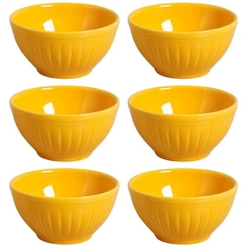 Conjunto de Bowls Porto Brasil Daisy em Cerâmica Feldspática Mostarda 402ml - 6 Peças