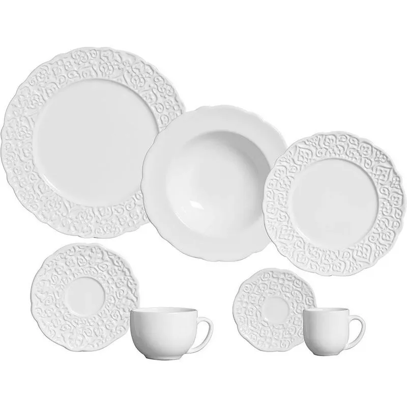Aparelho de Jantar Marrakech Cerâmica 42 Peças Branco Porto Brasil