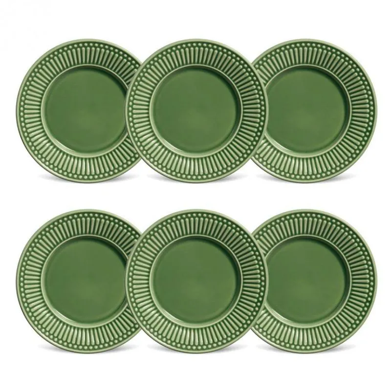 Conjunto de Pratos de Sobremesa Porto Brasil Roma em Faiança Feldspática 20,5 cm 6 Peças Verde