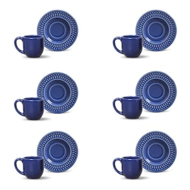 Conjunto de Xícaras de Café Porto Brasil Roma Azul Navy em Faiança Feldspática 72 ml - 6 Peças