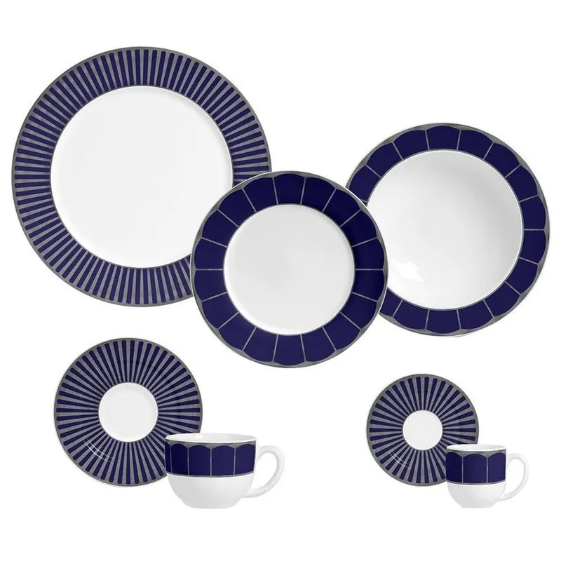Aparelho de Jantar Flat Cobalt Cerâmica 42 Peças Porto Brasil