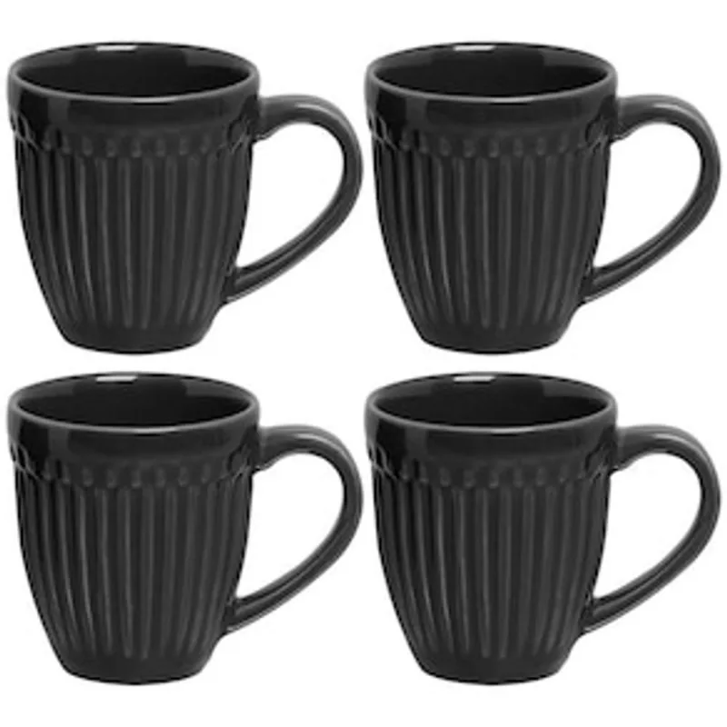 Conjunto de Canecas Porto Brasil Roma em Cerâmica Feldspática Preto 343 ml – 4 Peças