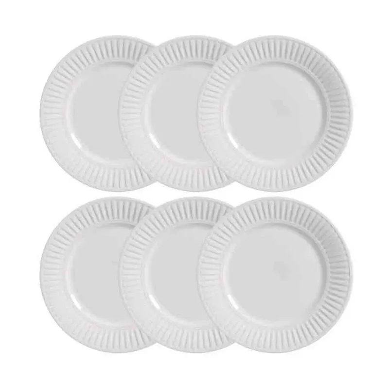 Conjunto com 6 Pratos Rasos Porto Brasil Daisy em Cerâmica Feldspática 26cm Branco