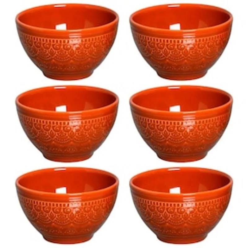 Conjunto de Bowls Porto Brasil Agra Cantaloupe em Cerâmica Feldspática 606ml - 6 Peças