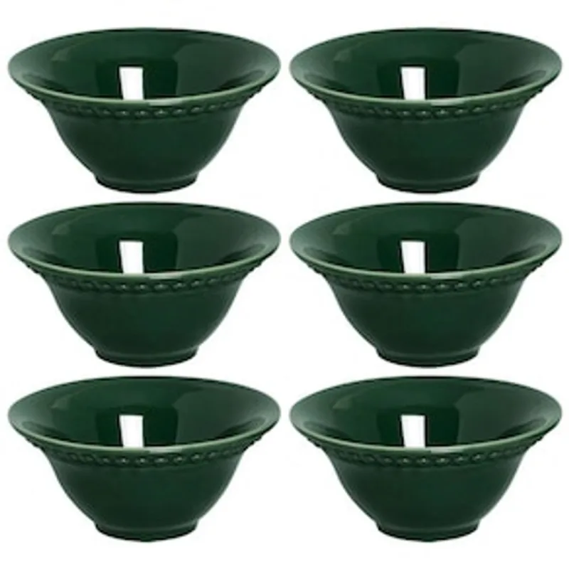Conjunto de Bowls Porto Brasil Atenas Botânico em Cerâmica Feldspática Verde 445ml - 6 Peças