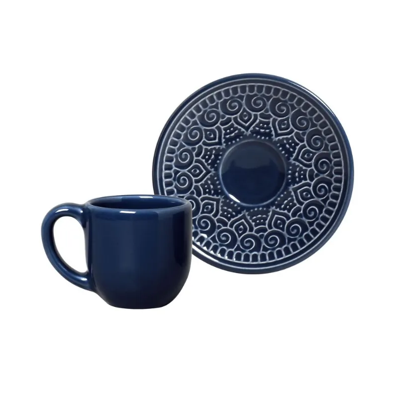 Conjunto com 6 Xícaras de Café com Pires Agra Deep Blue 112ml