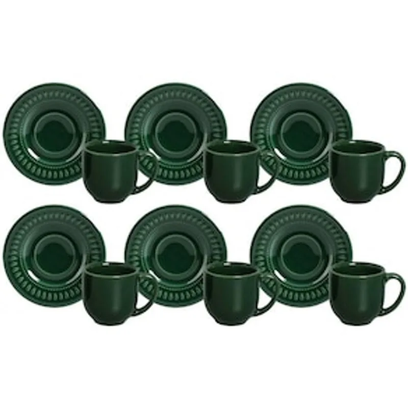 Conjunto de Xícaras de Café Porto Brasil Daisy Botânico em Cerâmica Feldspática 72 ml – 6 Peças