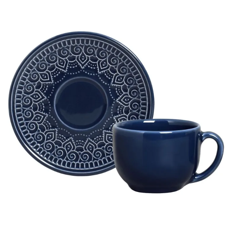 Conjunto com 6 Xícaras de Chá com 6 Pires Agra Deep Blue 260ml