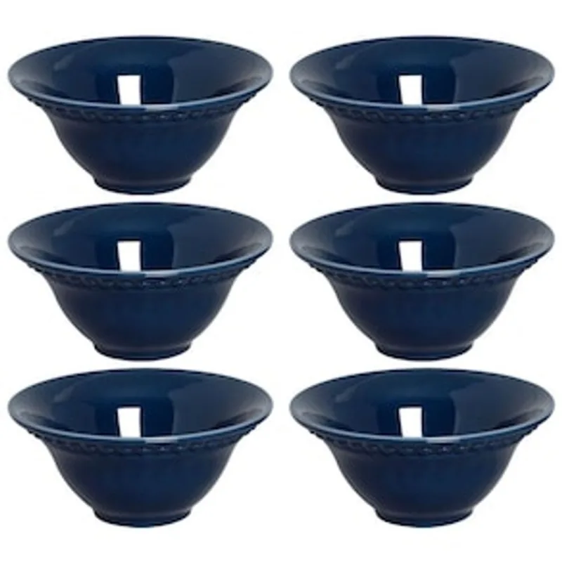 Conjunto de Bowls Porto Brasil Atenas em Cerâmica Feldspática Azul 445ml - 6 Peças