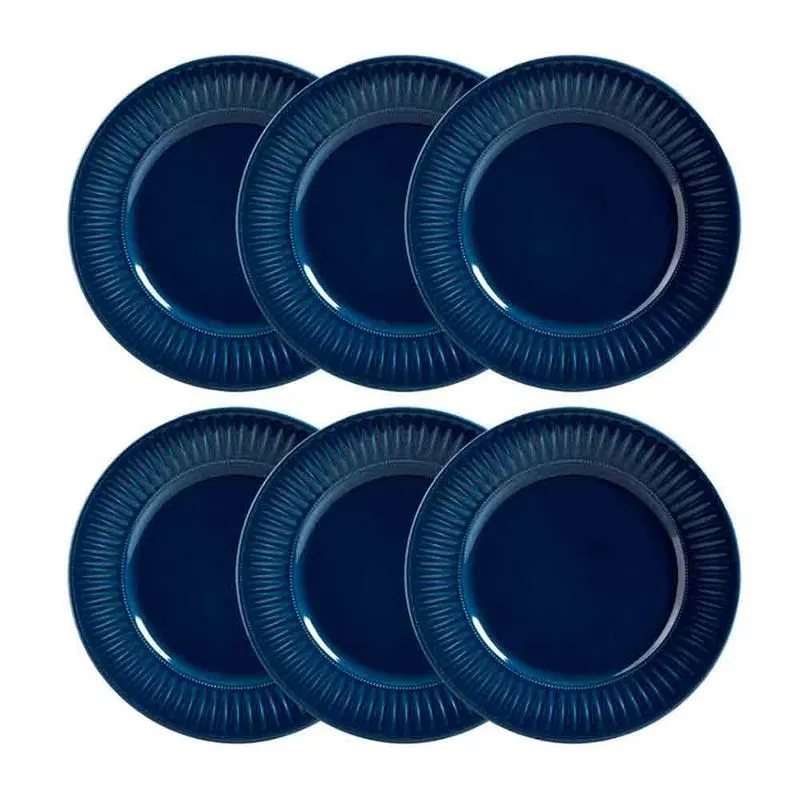 Conjunto com 6 Pratos Rasos Porto Brasil Daisy em Cerâmica Feldspática 26cm Azul