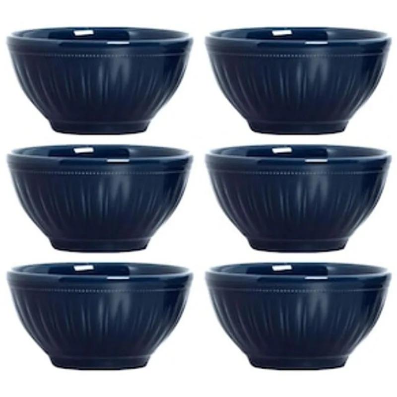 Conjunto de Bowls Porto Brasil Daisy Deep Blue em Cerâmica Feldspática Azul 402ml - 6 Peças