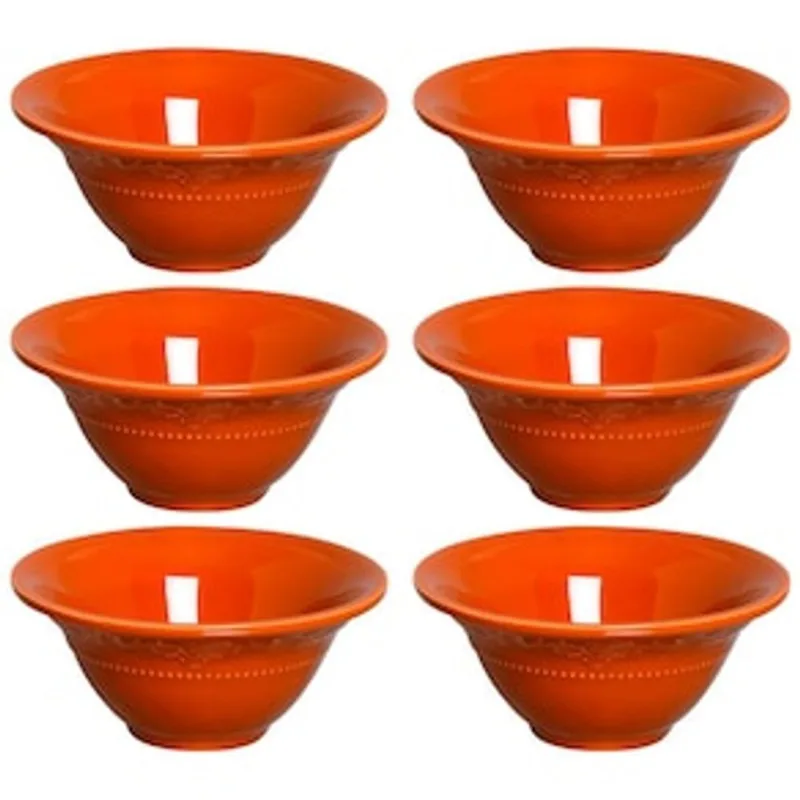 Conjunto de Bowls Porto Brasil Acanthus Cantaloupe em Cerâmica Feldspática 445ml - 6 Peças