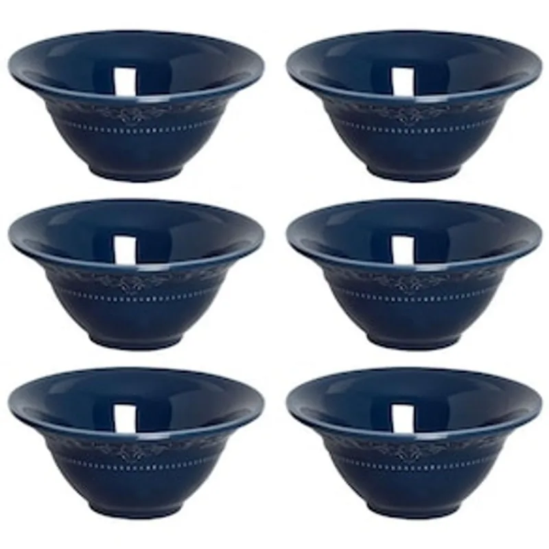 Conjunto de Bowls Porto Brasil Acanthus em Cerâmica Feldspática Azul 445ml - 6 Peças