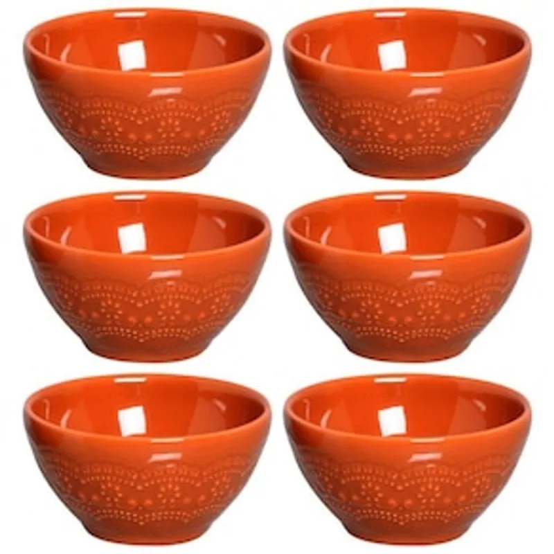 Conjunto de Bowls Porto Brasil Madeleine Cantaloupe em Cerâmica Feldspática Laranja 367ml - 6 Peças