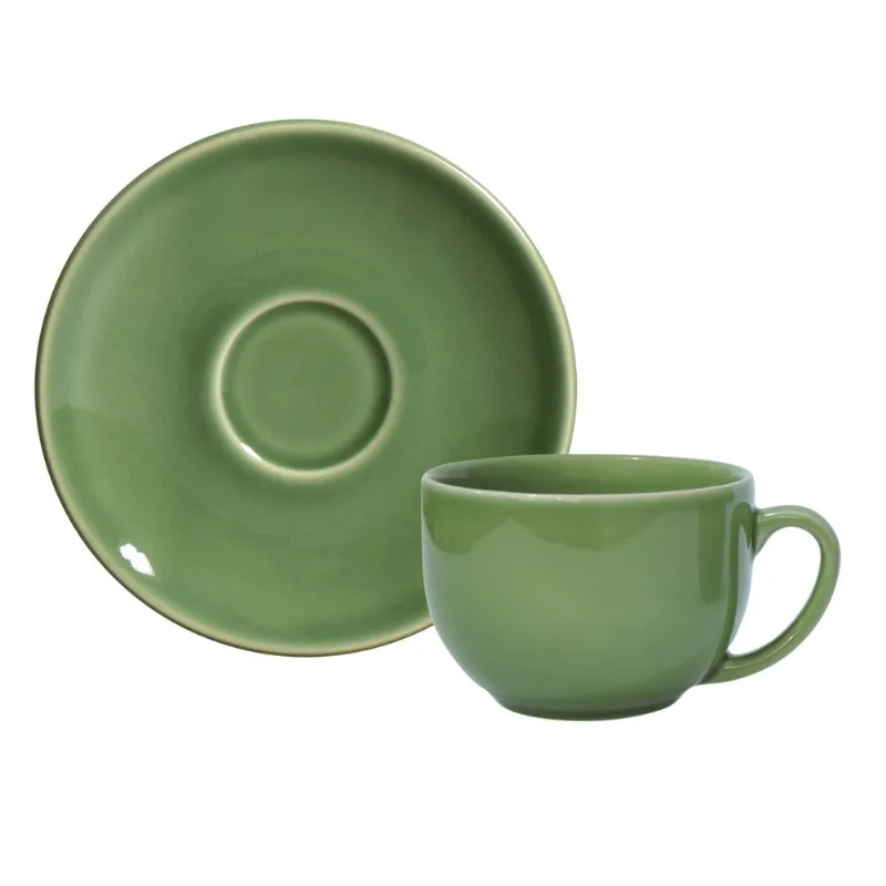 Conjunto com 6 Xícaras de Chá com 6 Pires Coup Verde Sálvia 260ml