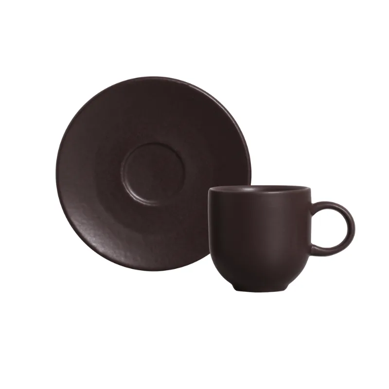 Conjunto com 6 Xícaras de Café com Pires Coup Stoneware Oak 97ml