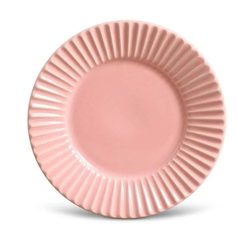 Prato Sobremesa Plissé Cerâmica 6 Peças Rosa Porto Brasil