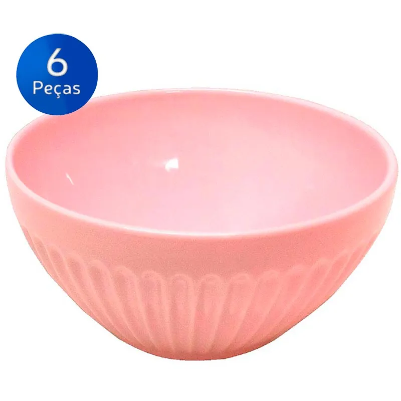 Conjunto Bowls Plissé 430ml - 6 Peças - Porto Brasil - Rosa