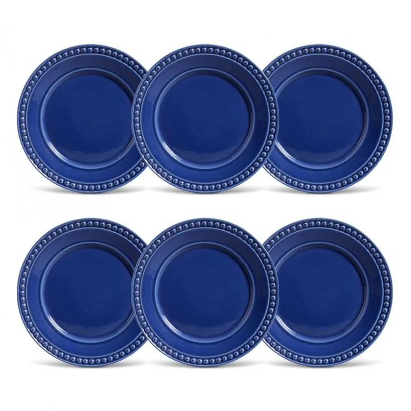 Conjunto de Pratos Rasos Porto Brasil Atenas 6 Peças Azul Navy